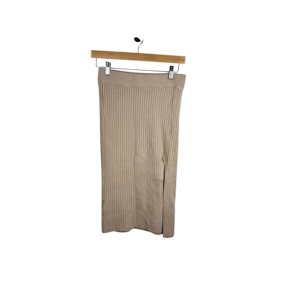 Abercrombie & Fitch Women’s Rib Knit Side Slit Midi Skirt Beige Size XS - Picture 2 of 8